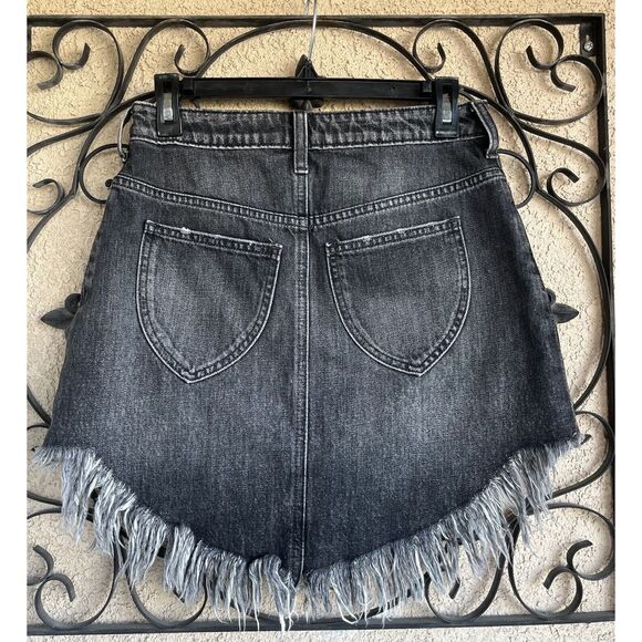 We The Free Bailey Black Denim Frayed Hem Skirt - Size 26 - Picture 6 of 10